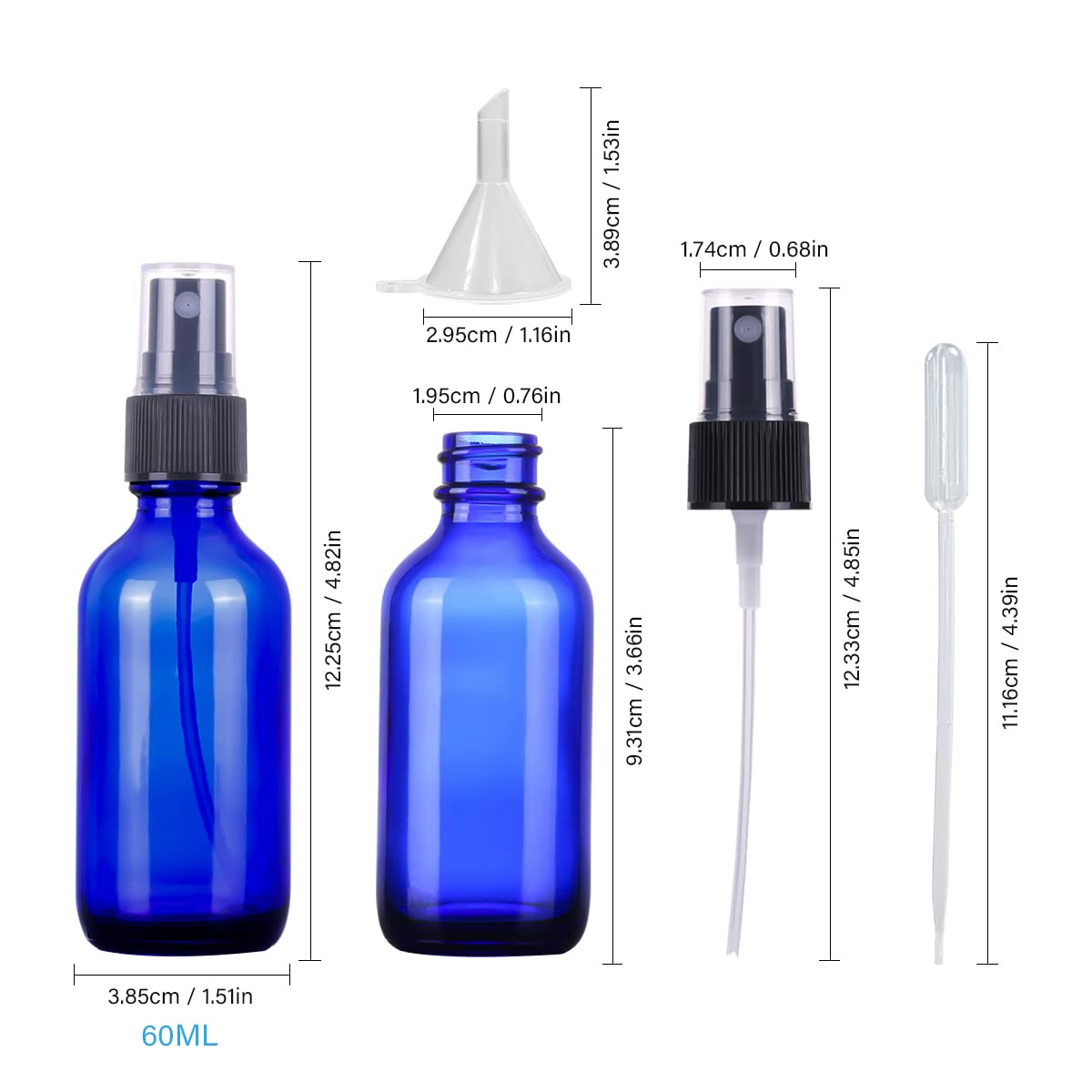 LUFEVRM 2oz blue glass spray bottle in use, suitable for aromatherapy or cleaning sprays.
