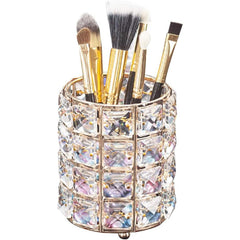 LUGUNU makeup brush holder crystal gold keeps brushes neatly organized on the vanity.