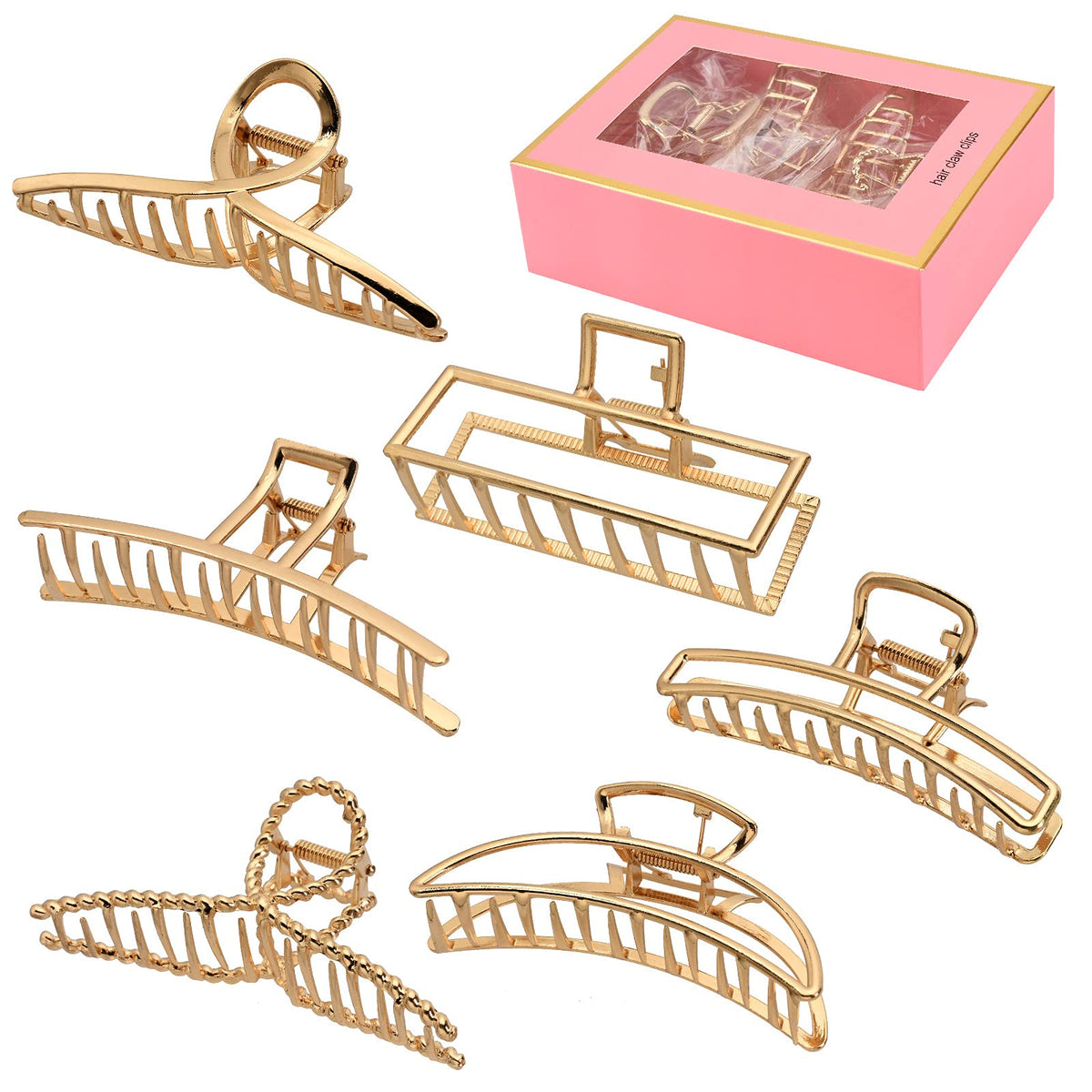 LUKACY pinza para pelo grande de metal dorado con agarre firme para cabello largo.