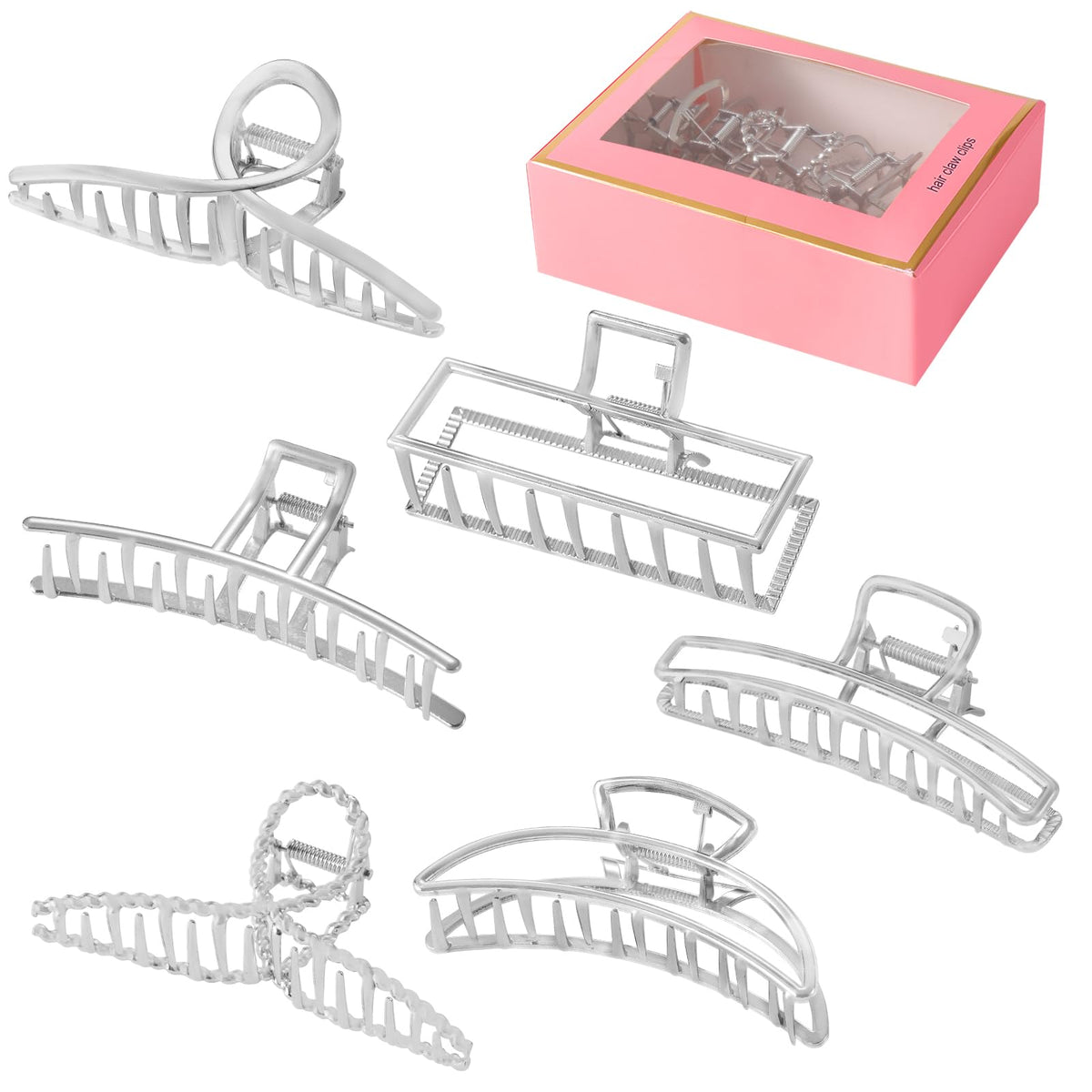 Pinza Lukacy de pelo grande plata 4 pulgadas para sujeción segura de mechones largos.