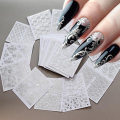 Diseños Lukmexor de flores 3D plateadas para uñas, aplicación sencilla y duradera.