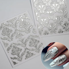 Pegatinas Lukmexor retro floral plateado para estilo vintage en uñas.