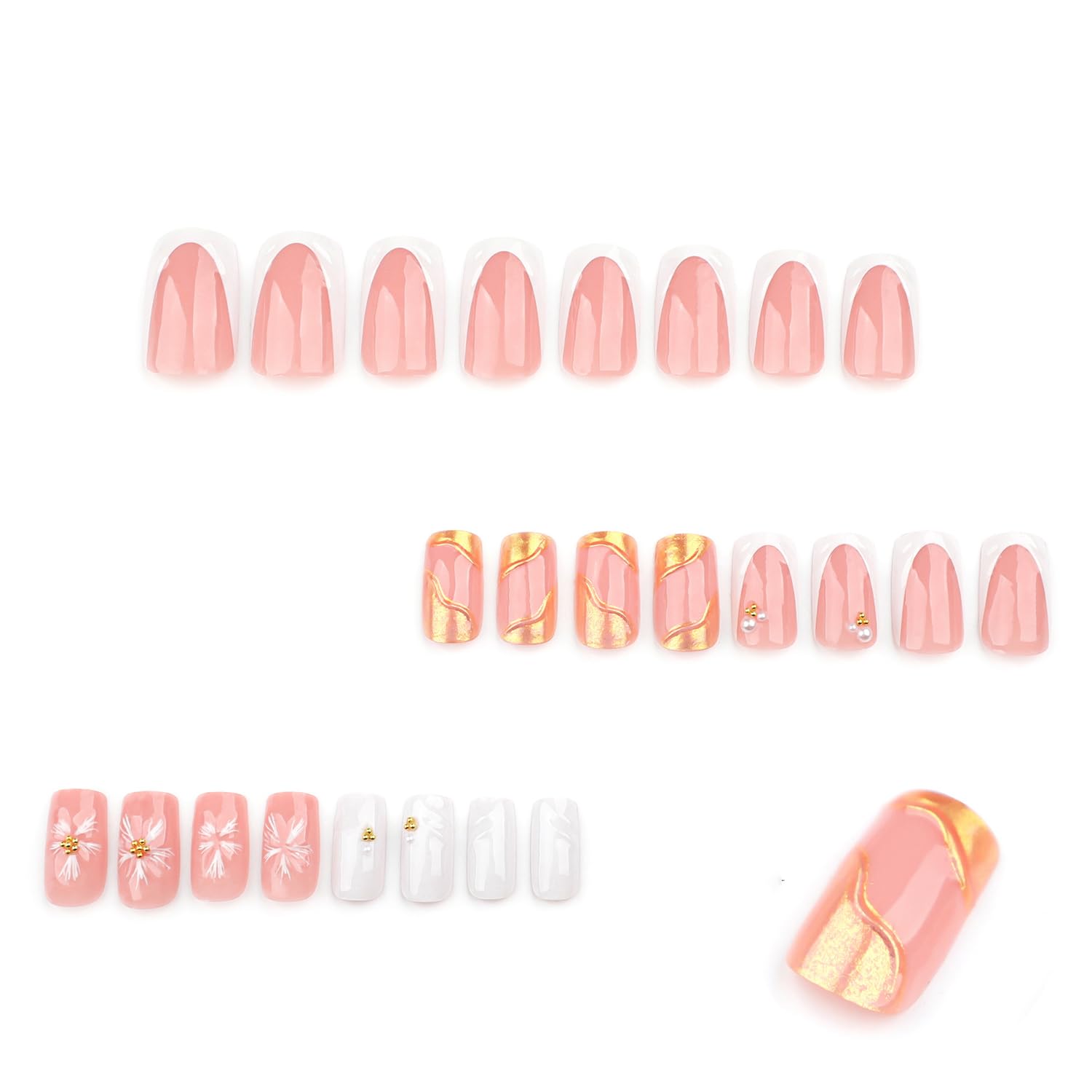 Lukmexor Uñas postizas con punta dorada, ideal para salón o hazlo tú misma.