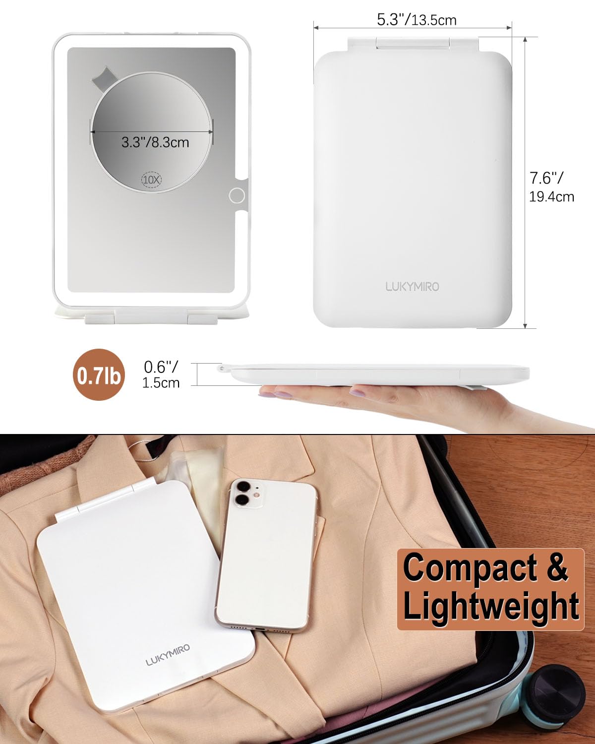 LUKYMIRO 10x magnifying mirror for close-up grooming in detail