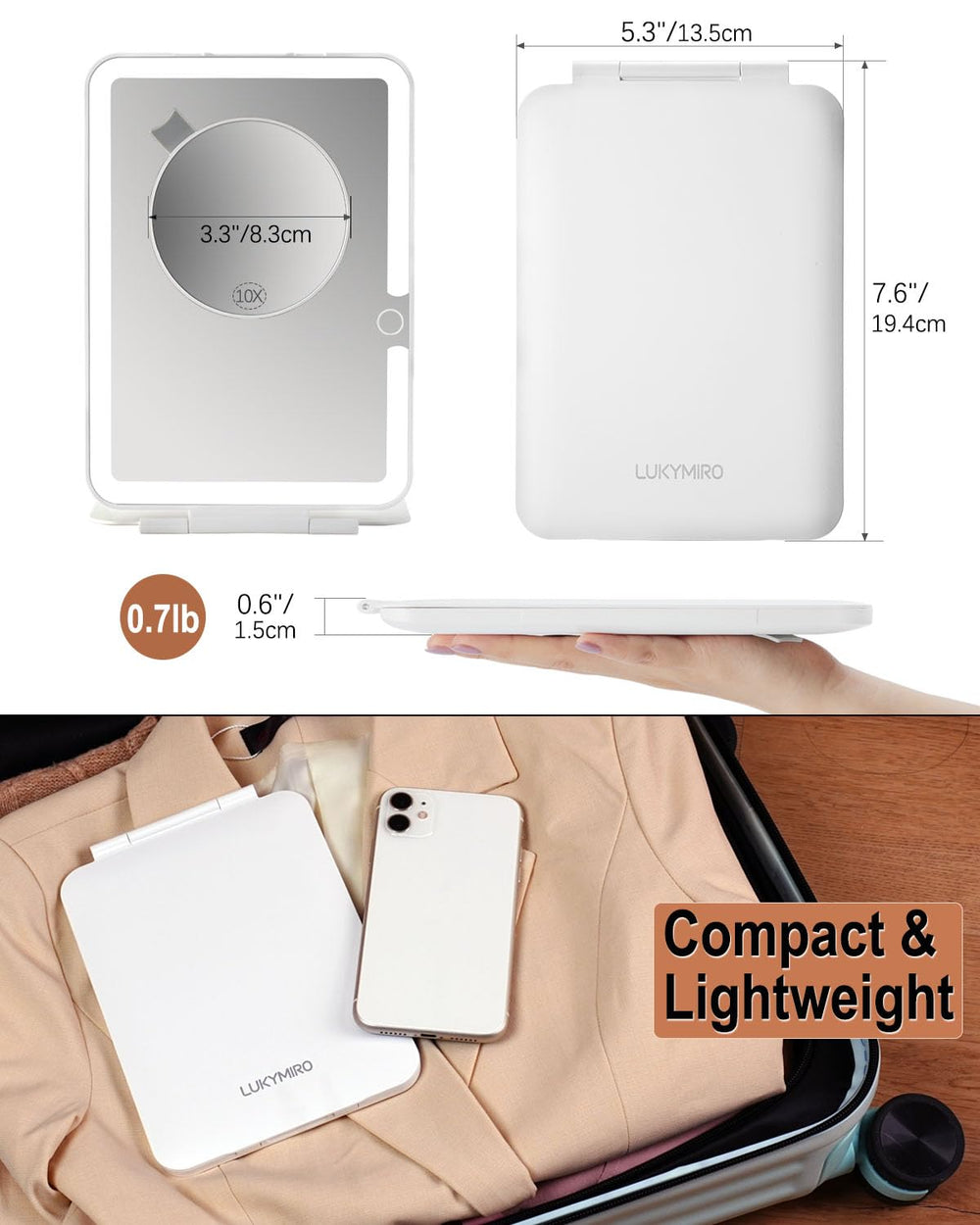 LUKYMIRO 10x magnifying mirror for close-up grooming in detail