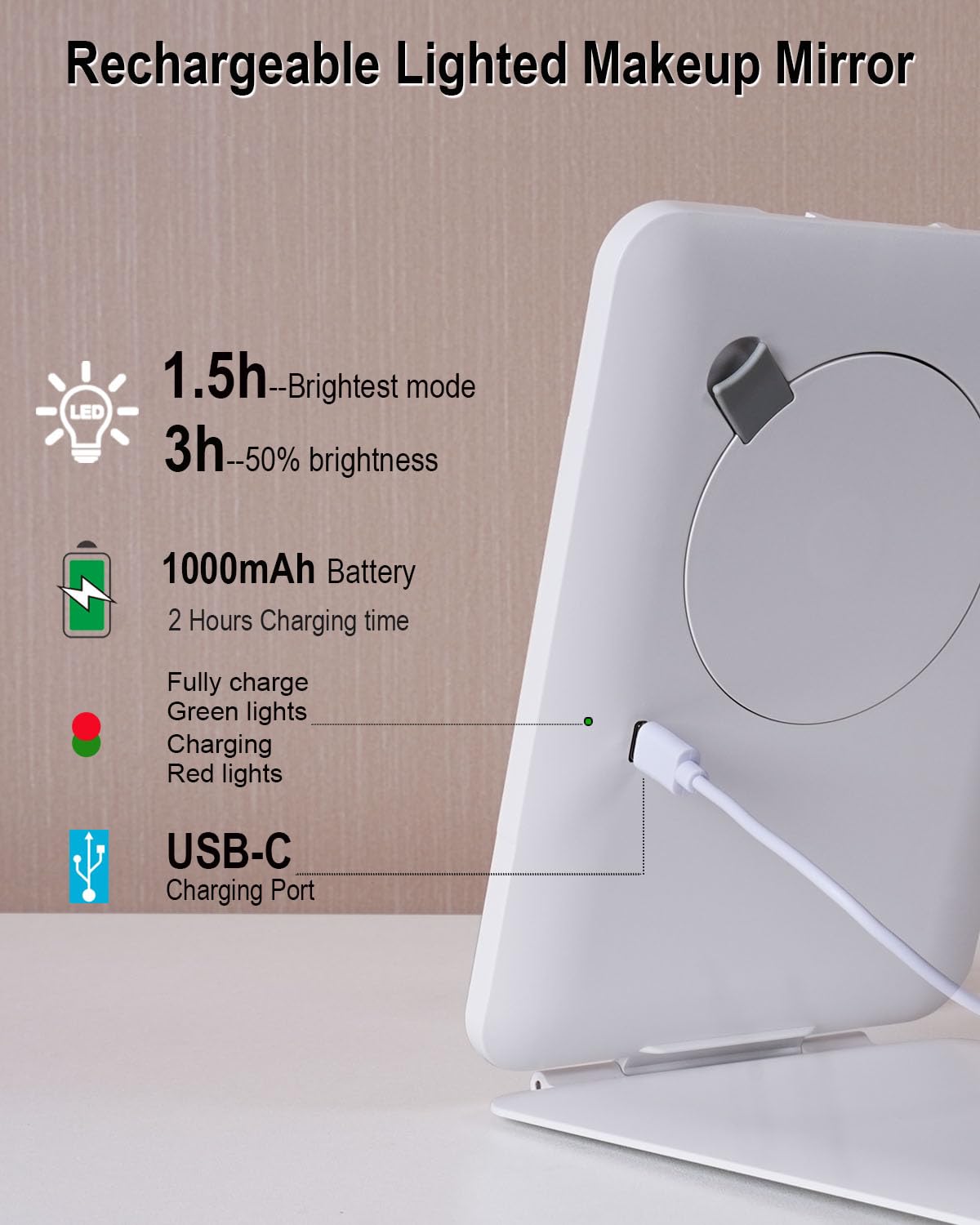LUKYMIRO compact travel tabletop mirror saves space on desks and bags