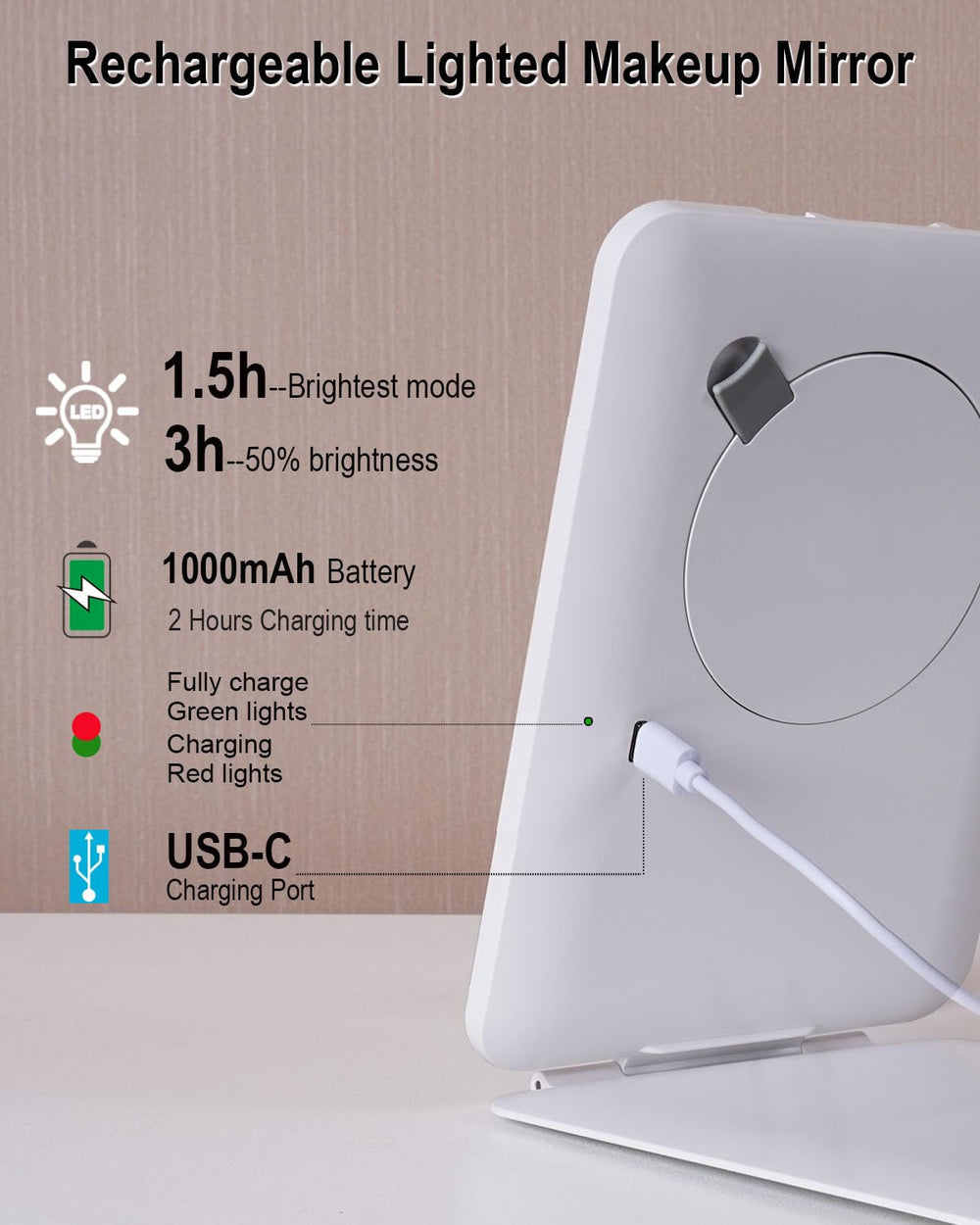 LUKYMIRO compact travel tabletop mirror saves space on desks and bags