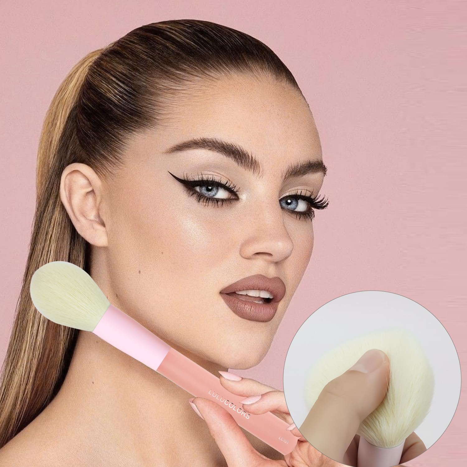 LULUCOLORS flat-top blush and kabuki brushes for precise coverage.