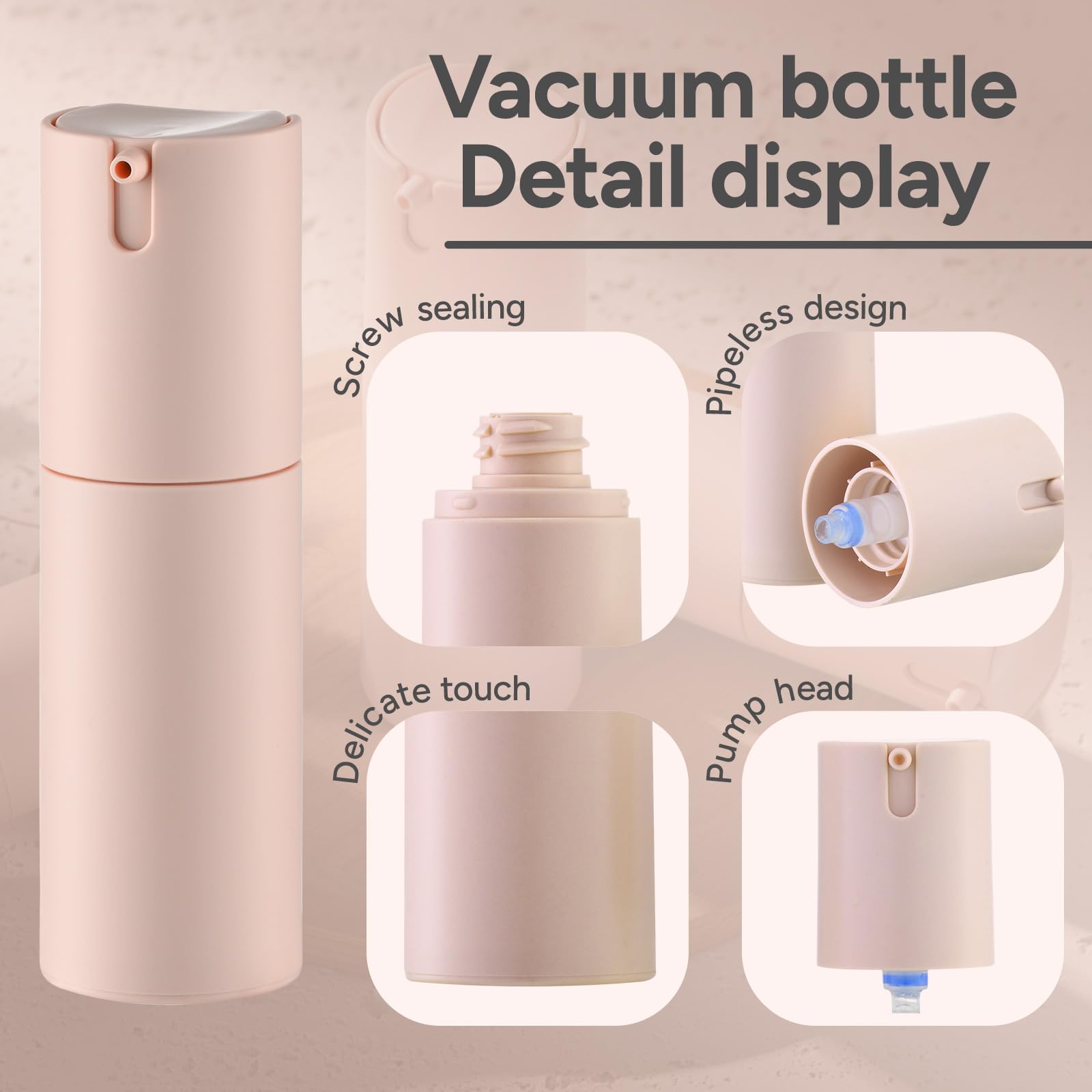 Lulupack airless pump bottle with funnels, easy filling and labeling.