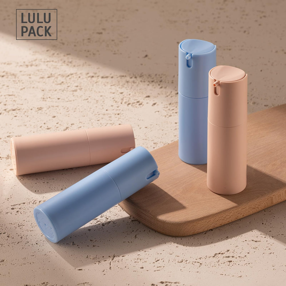 Lulupack multicolor airless bottles 3-pack, ideal for organizing skincare on the go.