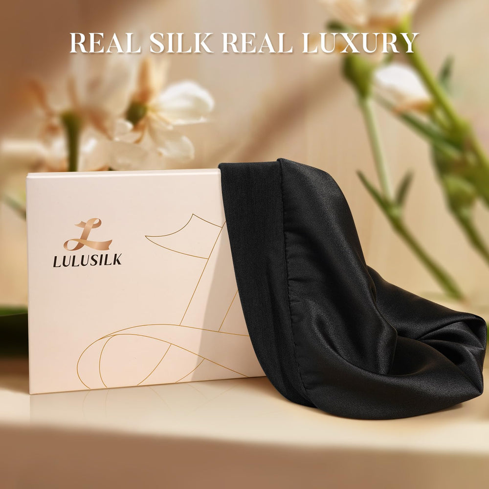 Bonete negro de seda LULUSILK para dormir y reducir encrespamiento.