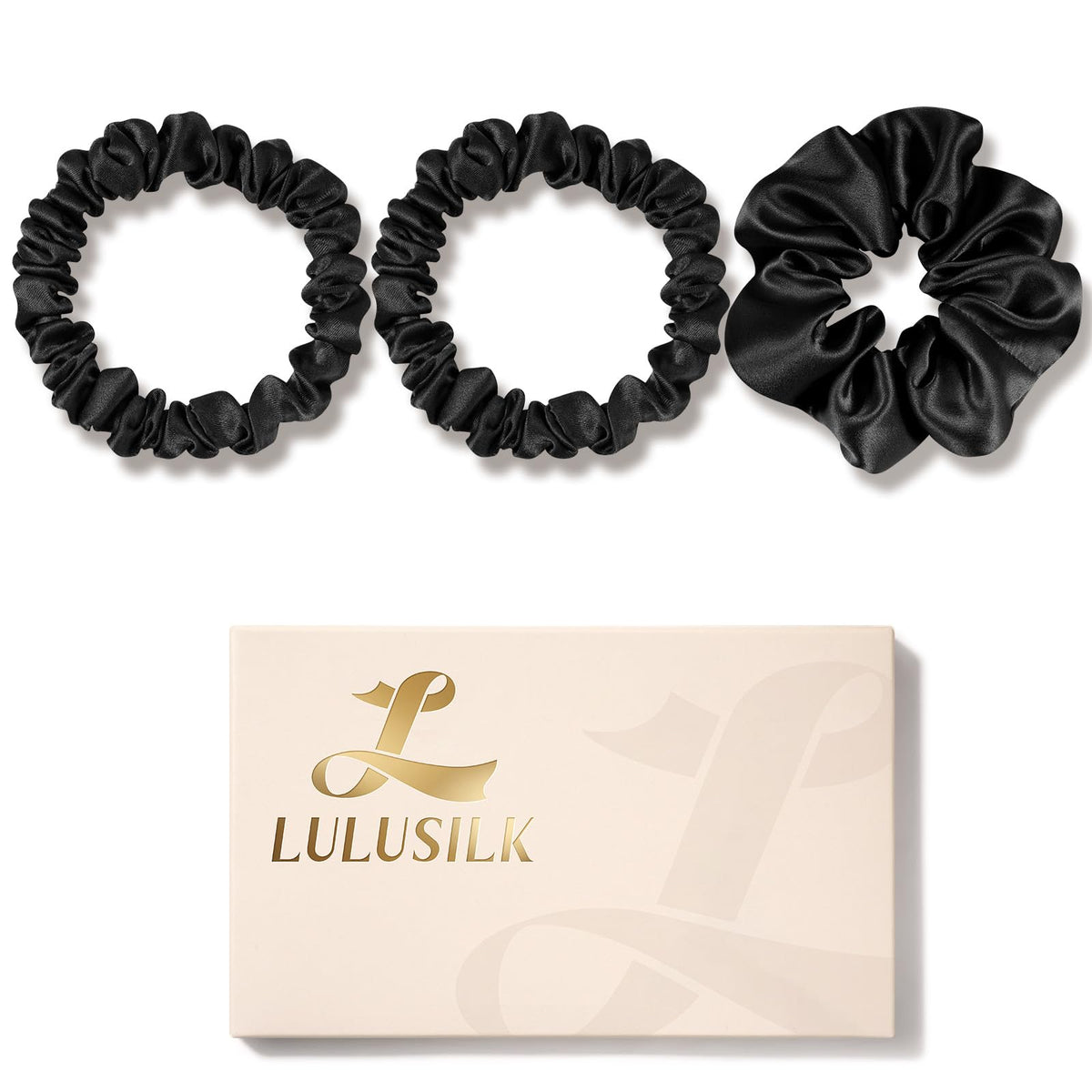 LULUSILK coleteros de seda negra para dormir, pack de 3 protegen el cabello