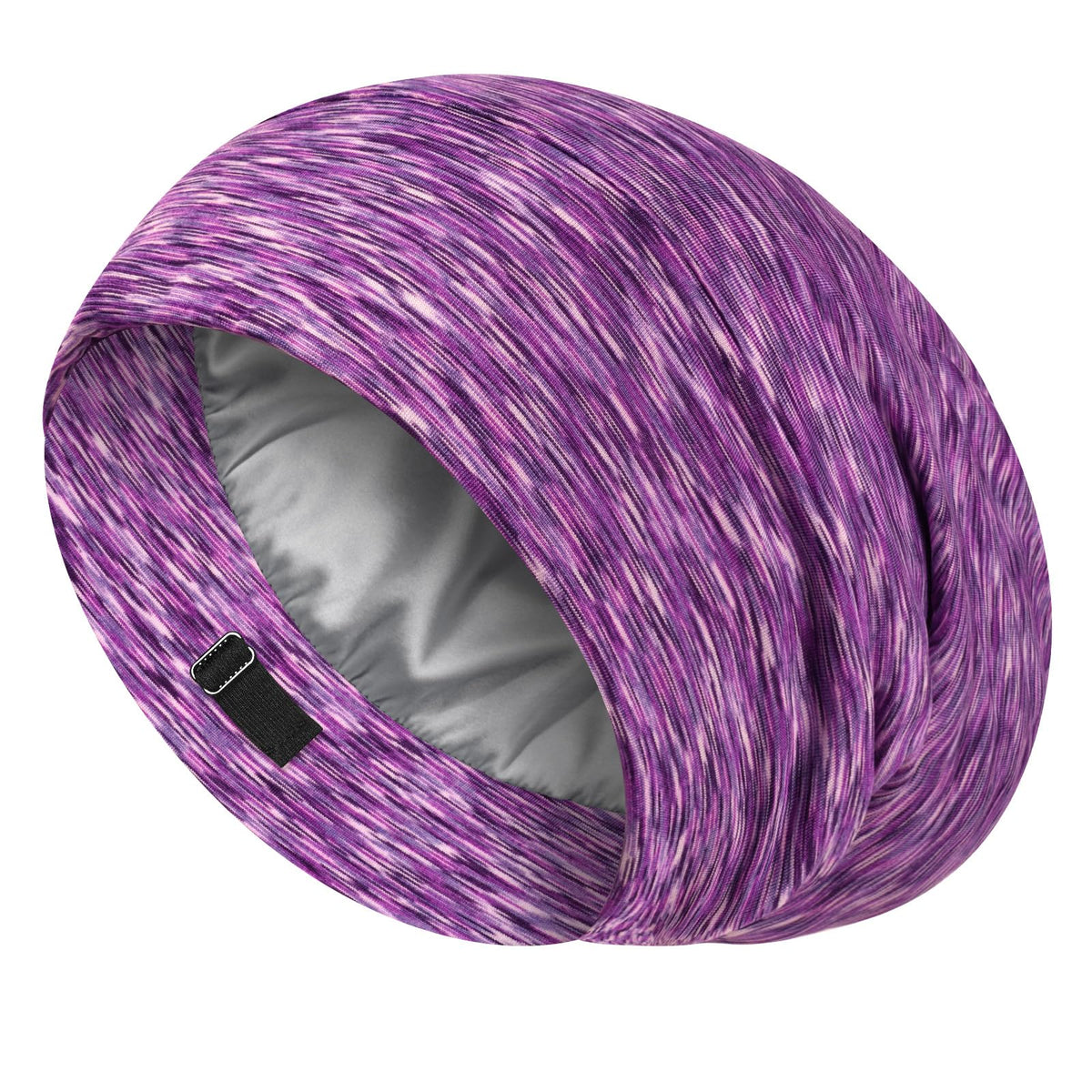 Gorro de seda LULUSILK morado con ajuste de correa para dormir sin enredos.