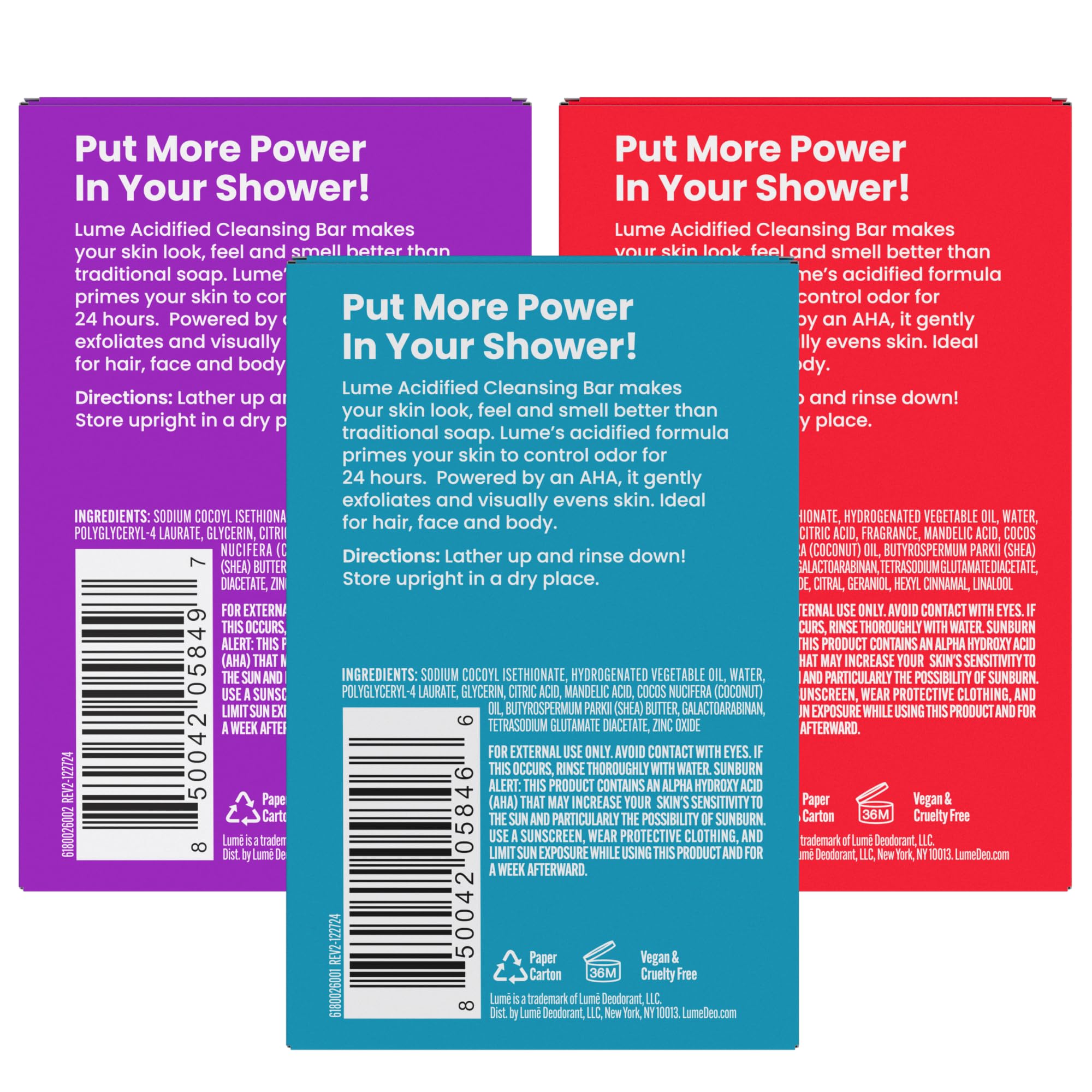 Lume 3-Pack Display featuring Tangerine, Lavender Sage, and Unscented bars
