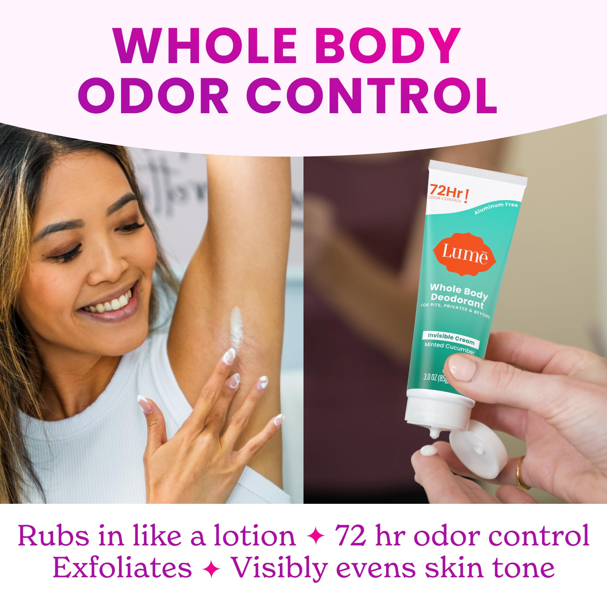 LUME 72-hour odor control claim on packaging suggests long-lasting protection.