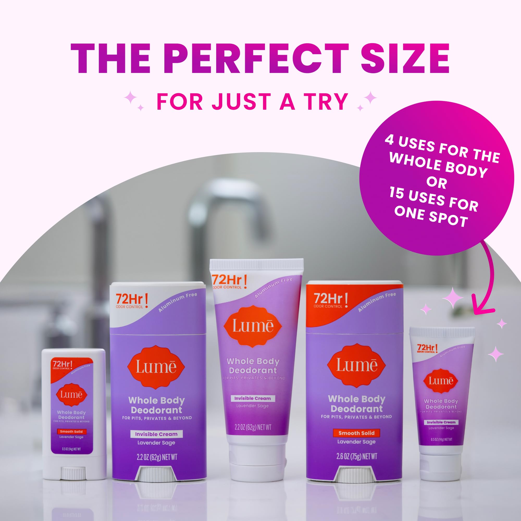 Lume 72-hour odor-control claim for all-day freshness.
