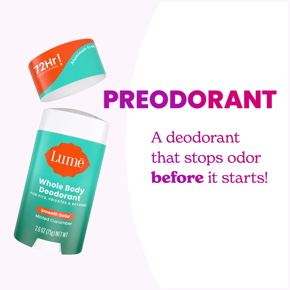 Lume 72-hour odor control claim shown on packaging label.
