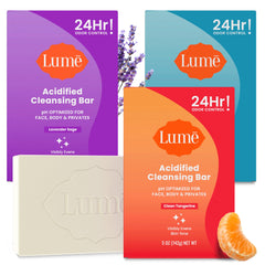 Lume Acidified Bar Tangerine Pack showing three scents for odor control