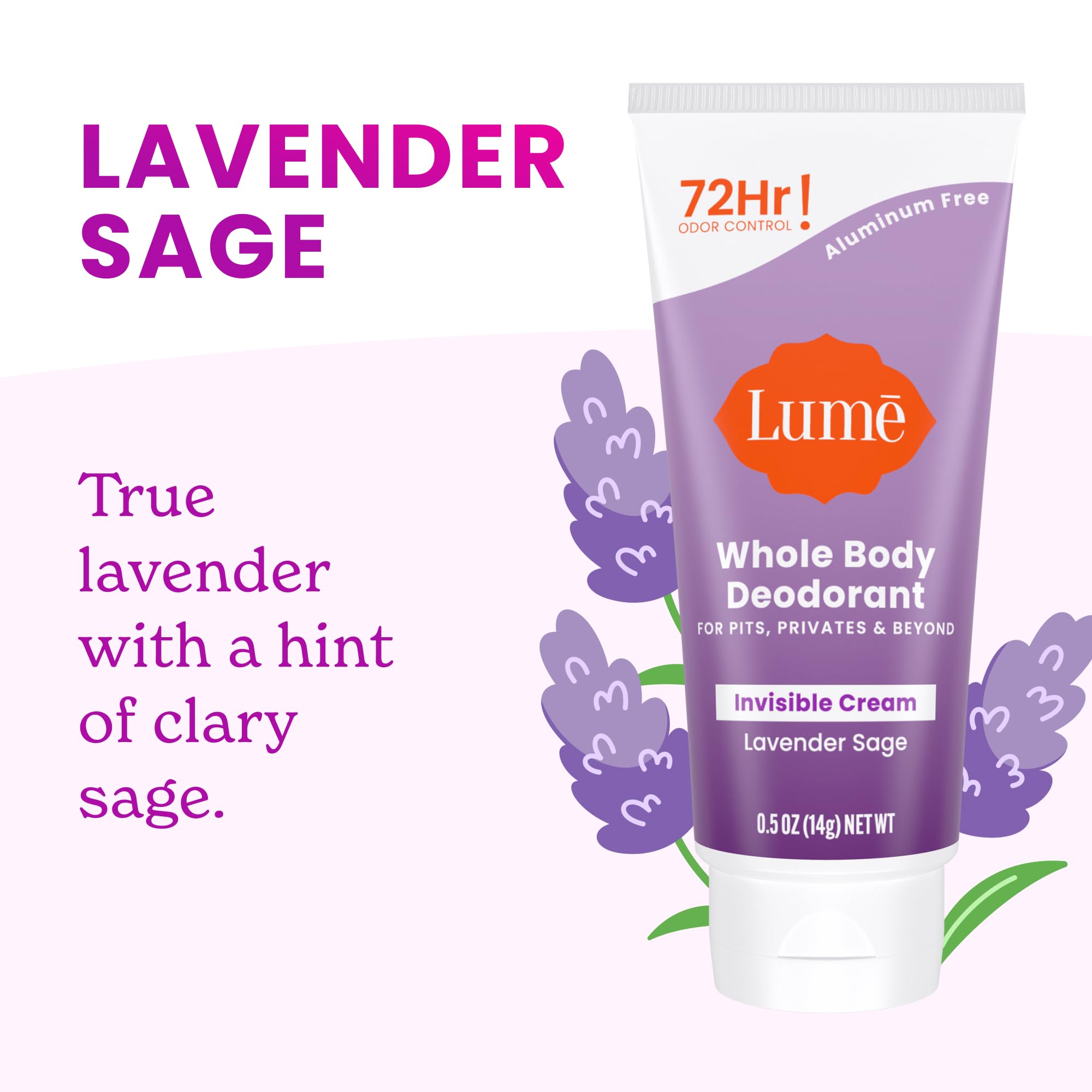 Lume aluminum-free baking-soda-free label emphasizes skin-friendly formula.