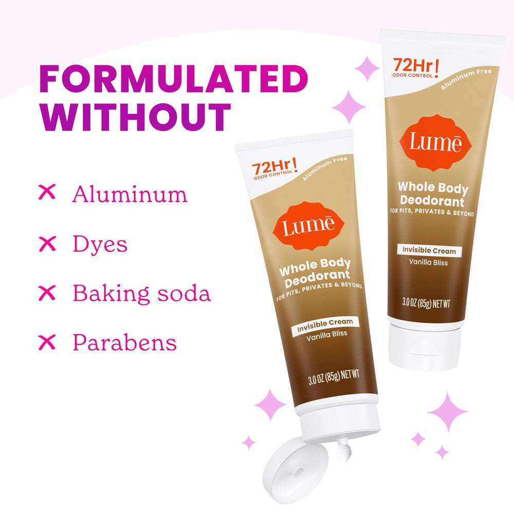 Lume aluminum-free baking-soda-free formula respects sensitive skin