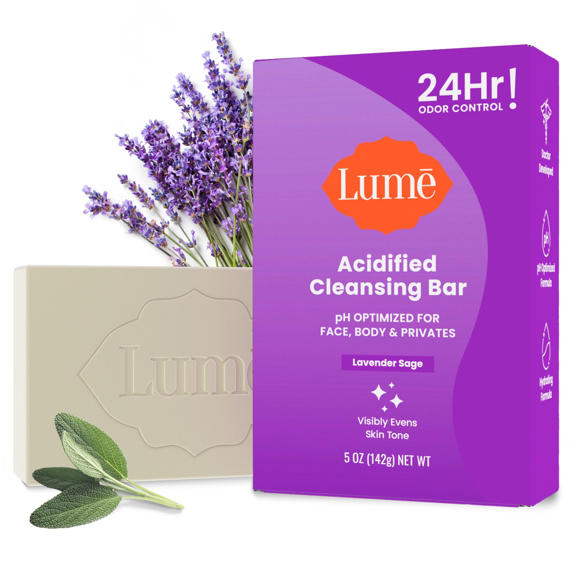 Barra Lume acidificada para el cuerpo con lavanda-salvia, control de olor prolongado.