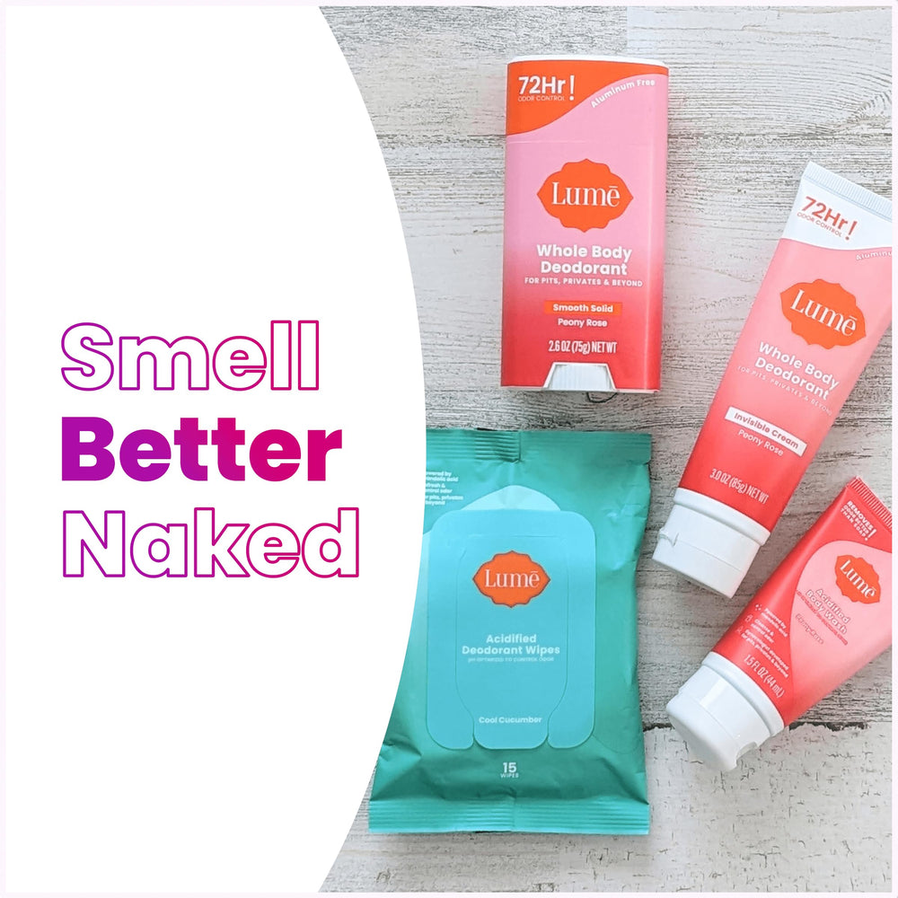 Body care collection image showing wash, deodorant, and wipes together.