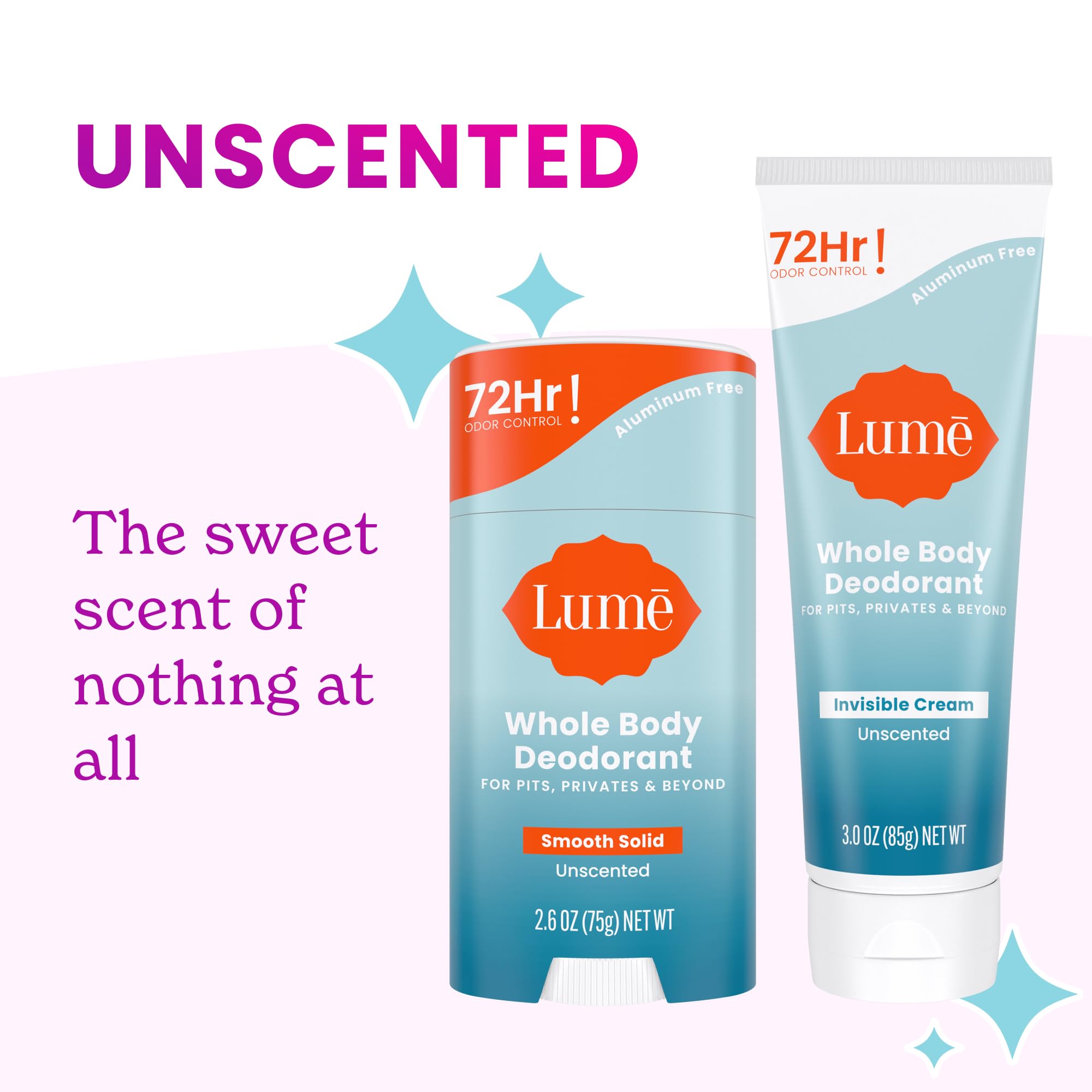 Lume bundle shows 3 oz cream and 2.6 oz solid for everyday use.