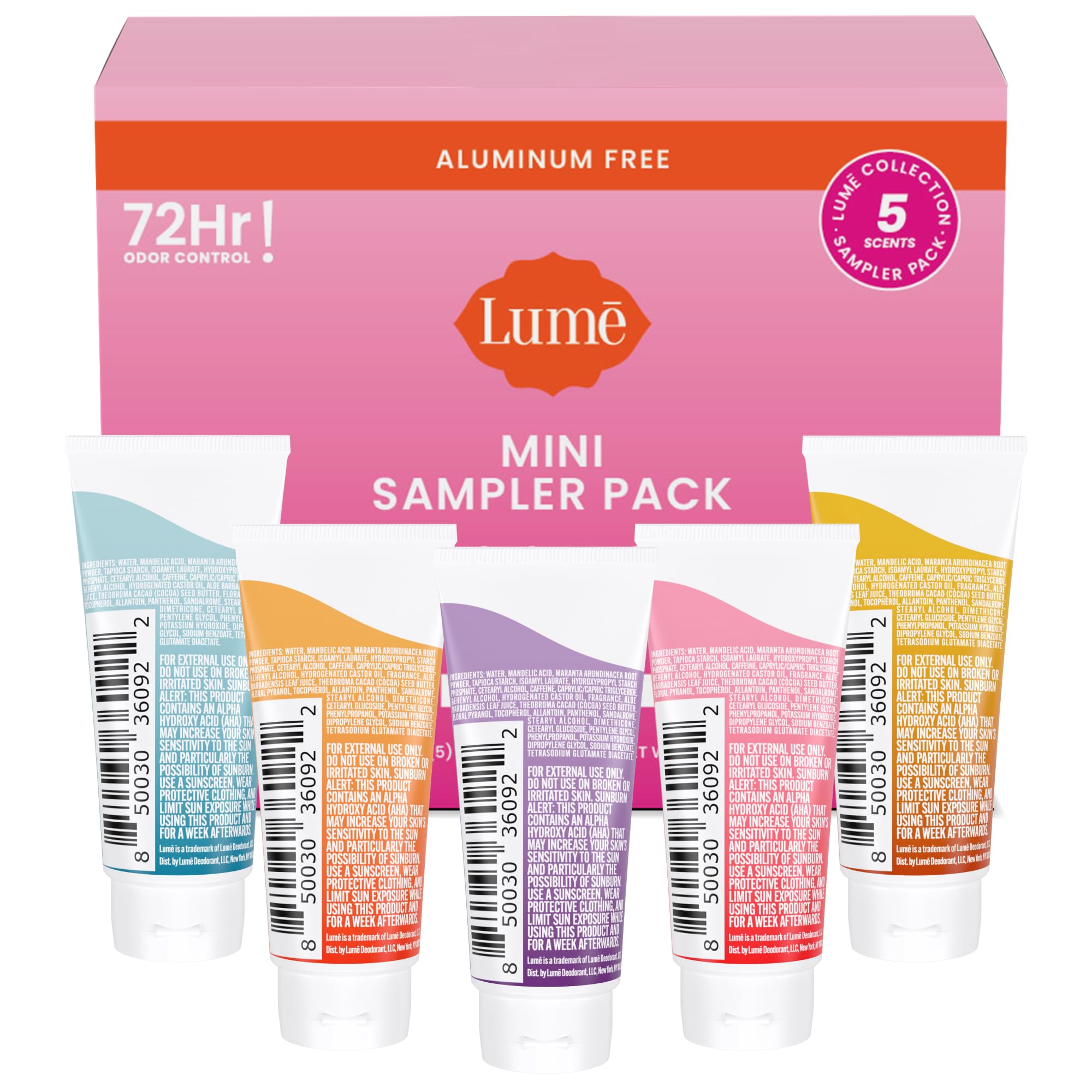 Lume Clean Tangerine mini-tube provides aluminum-free odor control.