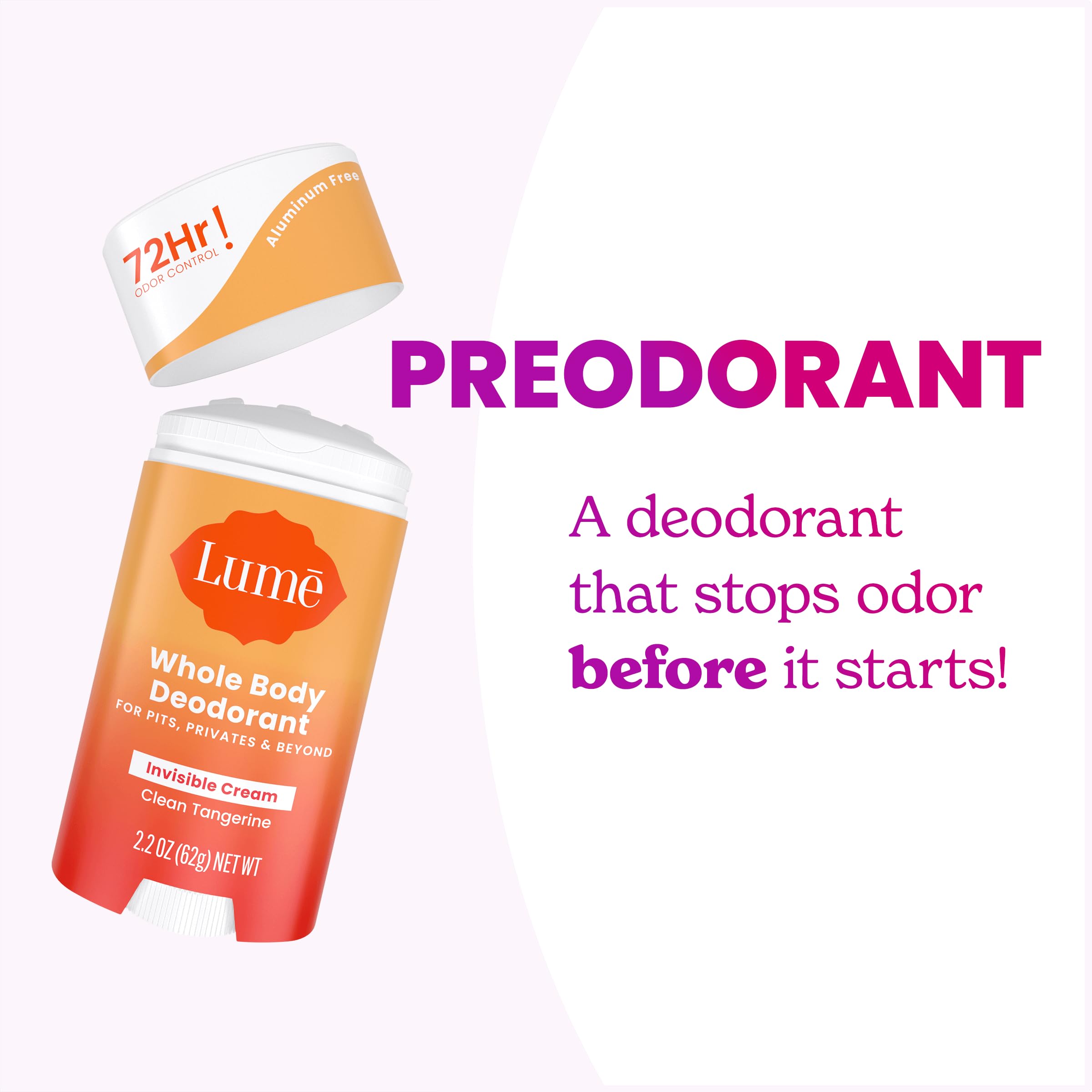 Lume clean tangerine scent offers bright citrus aroma when applied.