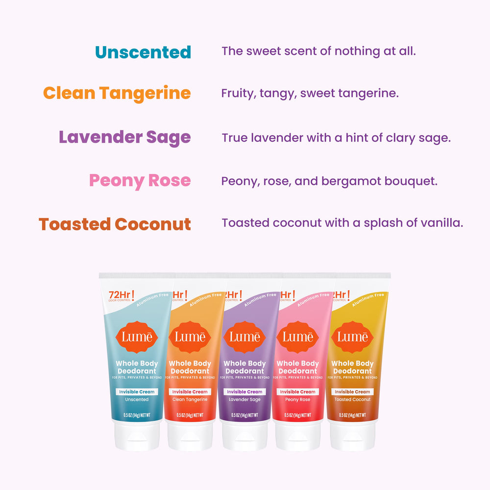 Lume Coconut Crush mini-tube with naturally derived odor control.