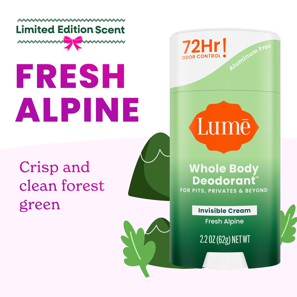 Lume cream-stick application shows easy glide for odor control.