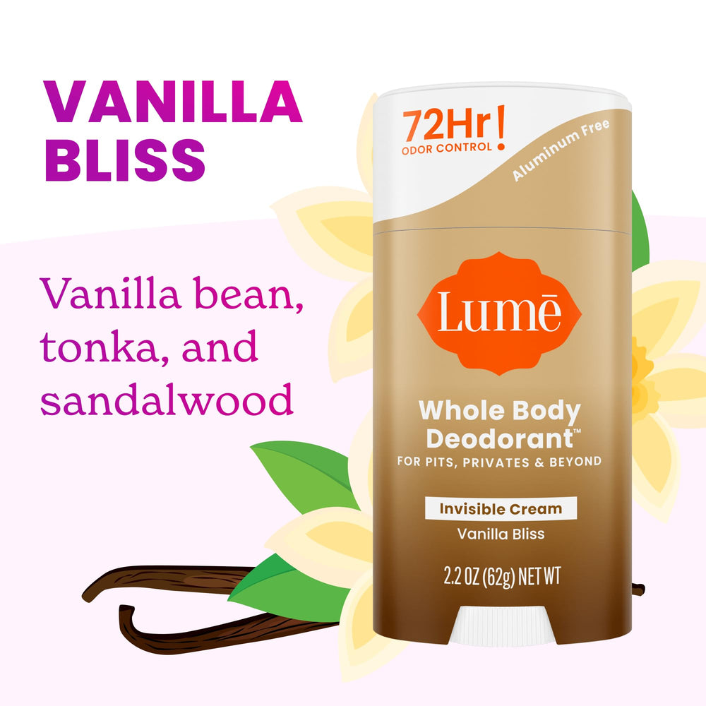 Lume cream-stick application underboob shows discreet daily freshness.