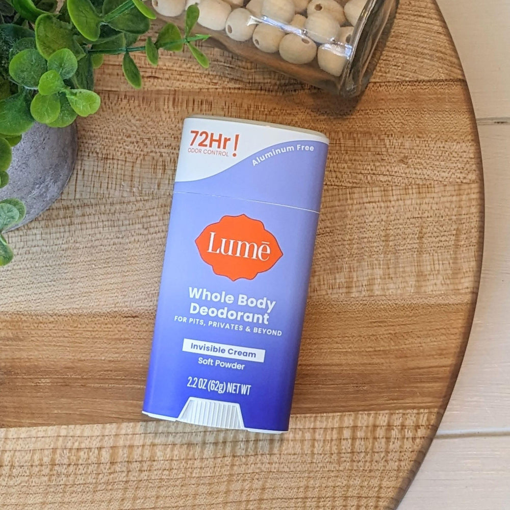Lume cream stick applied to skin folds for odor control.