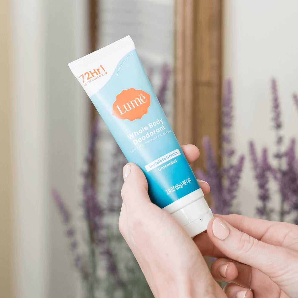 Lume creamy texture on skin demonstrating easy rub-in application