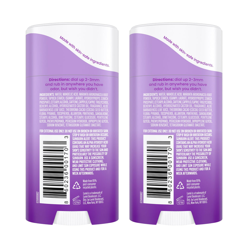 Lume deodorant cream stick application close-up for easy rub-in