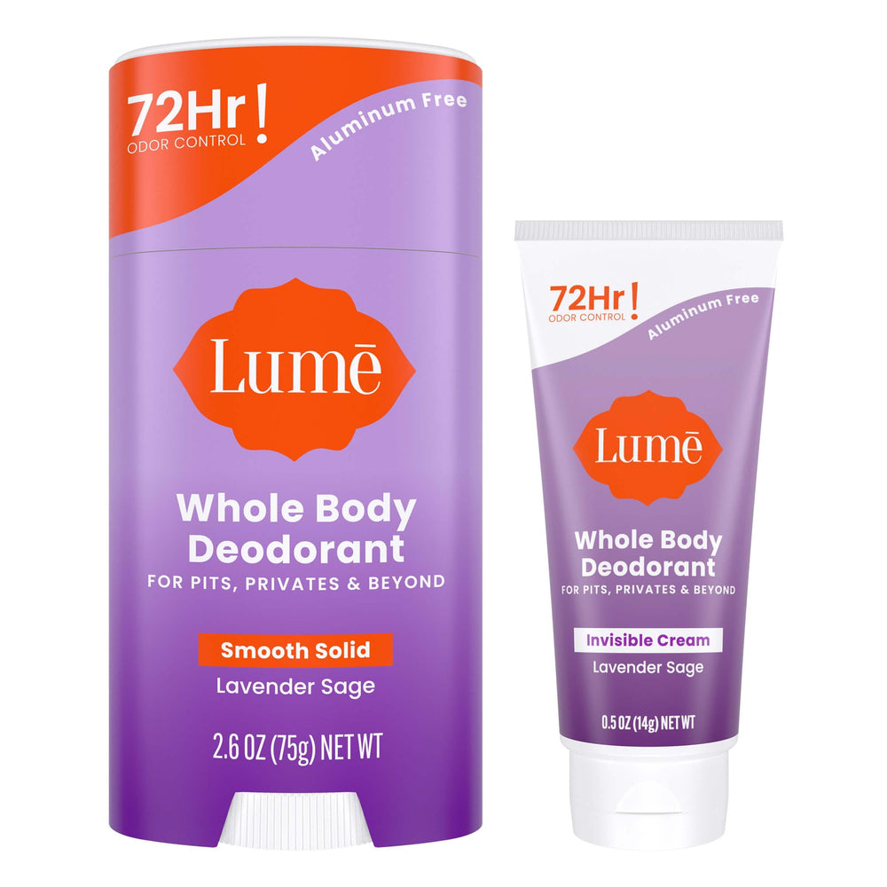 Lume desodorante cuerpo barra lavanda-salvia, control de olor duradero y aplicación suave.