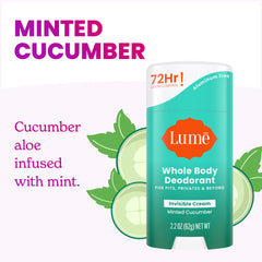 Lume invisible cream stick being applied underarm demonstrating odor control