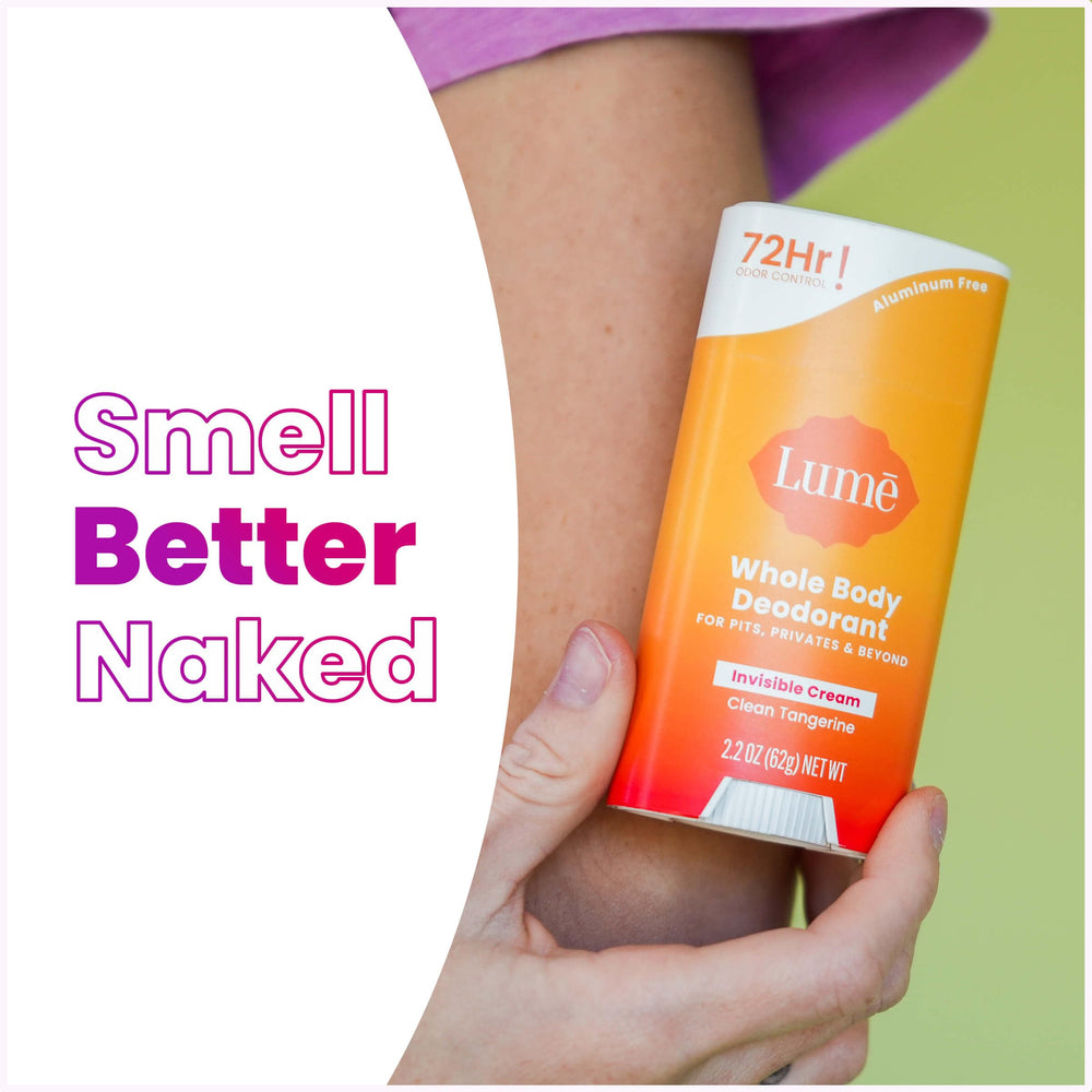 Lume invisible-cream-stick application shown like lotion with smooth glide.