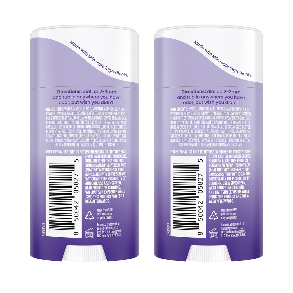 Lume invisible cream stick underarm application for odor prevention.
