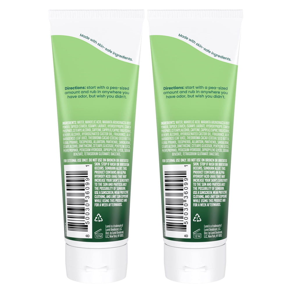 Lume invisible cream tube being applied on skin for quick absorption.