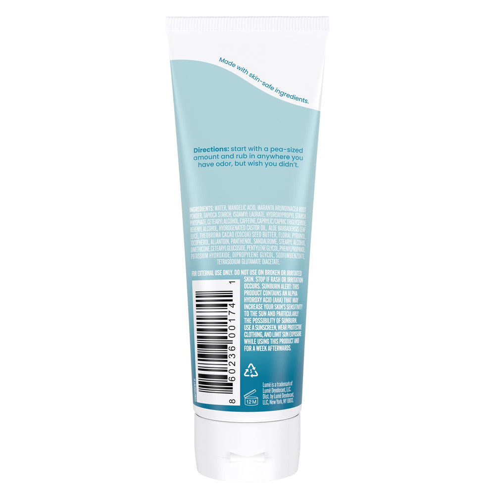 Lume Invisible Cream tube texture closeup highlighting creamy, skin-friendly formula