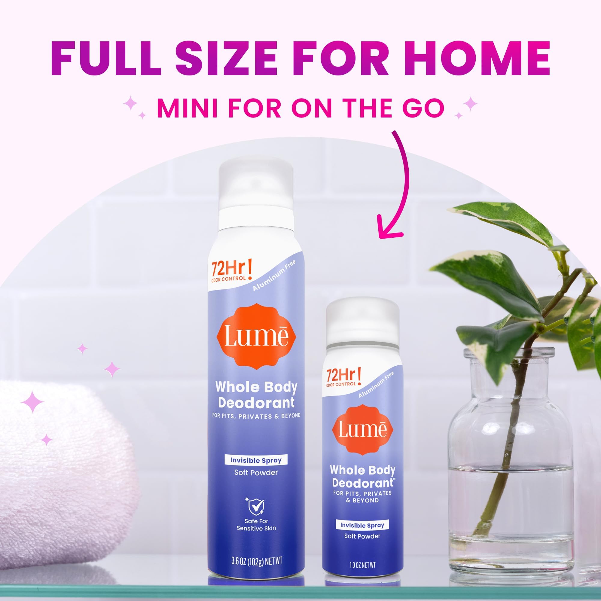 Lume Invisible Spray aluminum- and baking soda-free formula information.