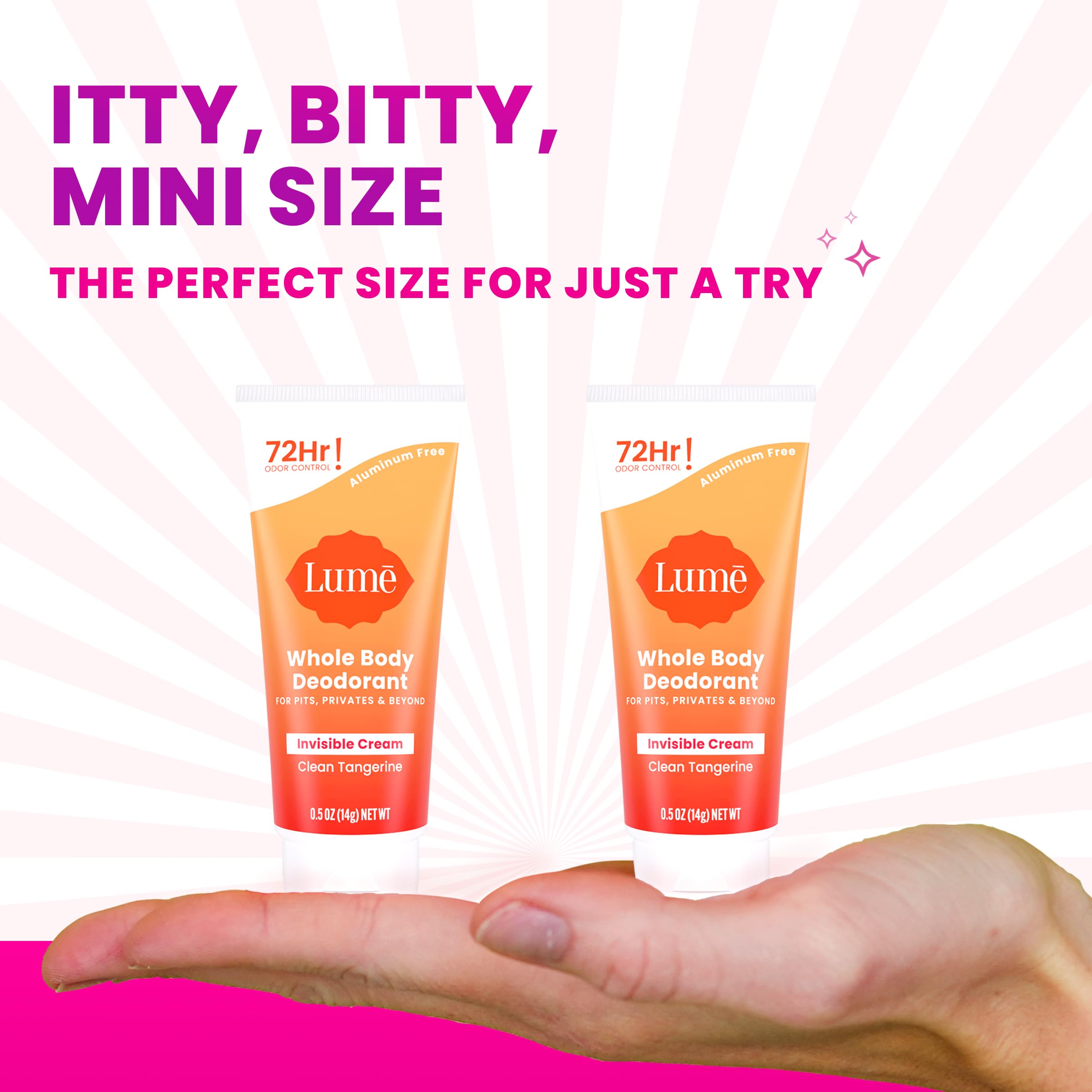 Lume travel-size cream application demonstrating discreet use.