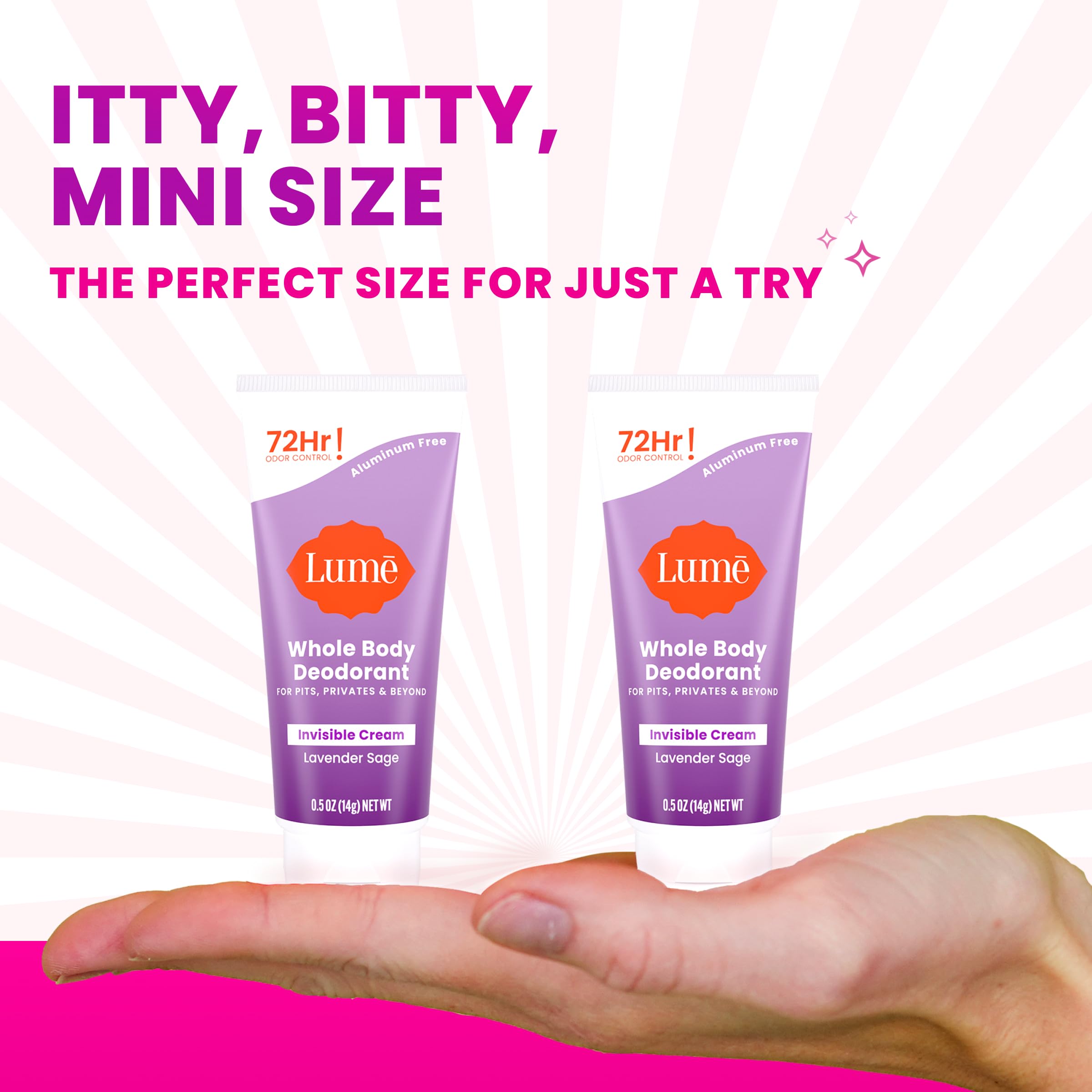 Lume mini travel-size cream-tube provides on-the-go protection.