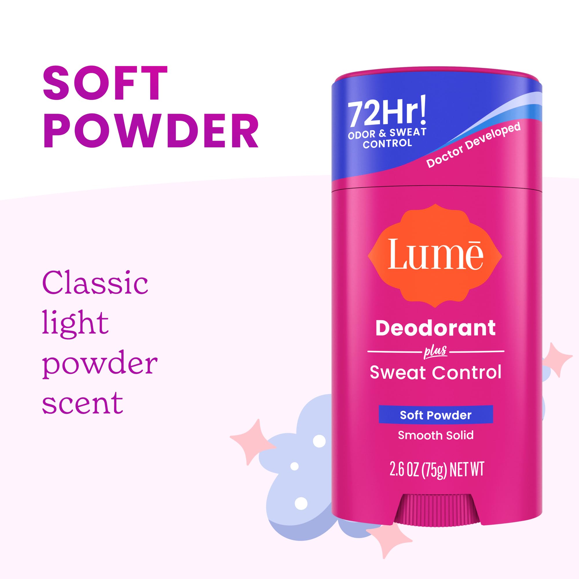 Two-pack packaging highlighting value and soft powder scent