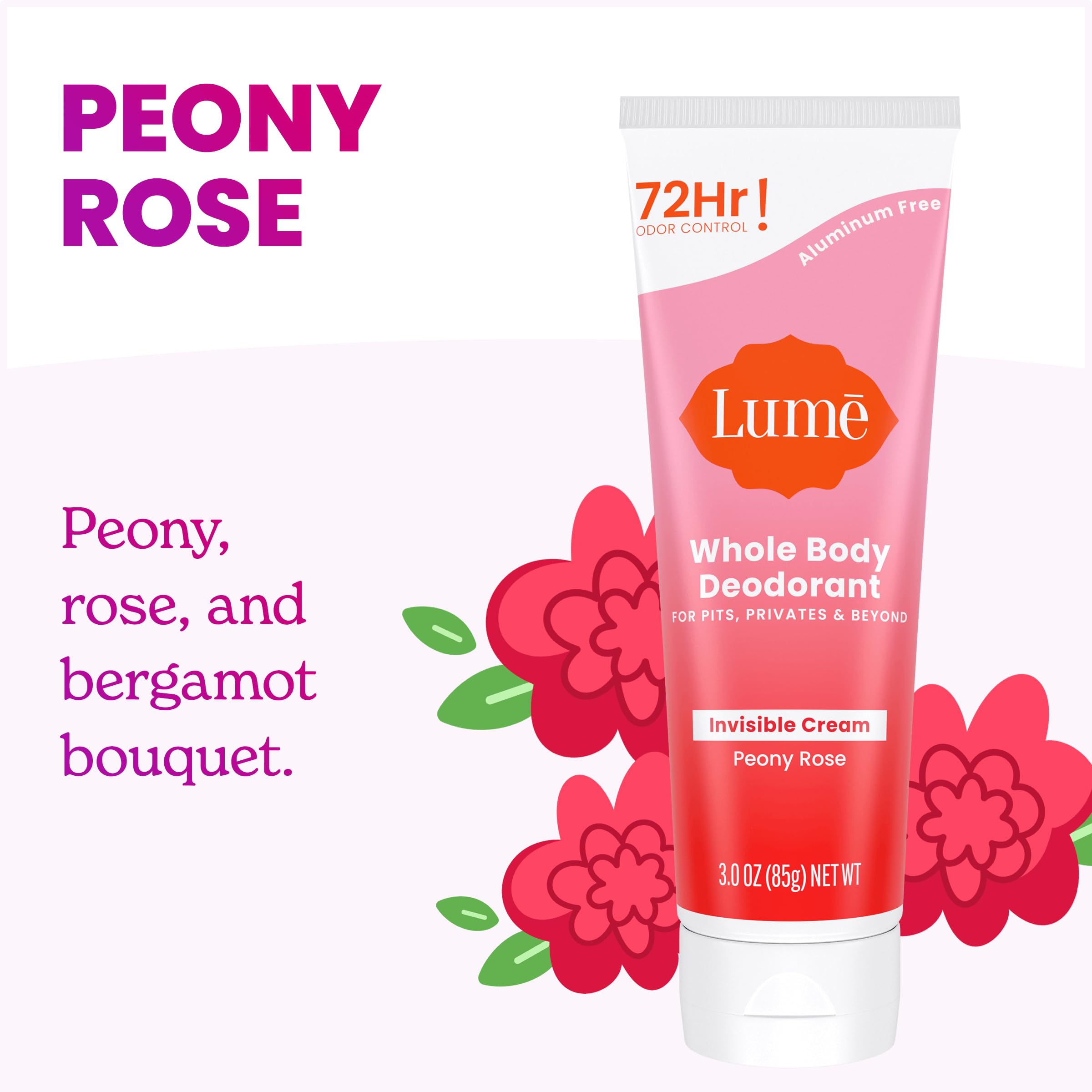 Lume Peony Rose boxed two-pack packaging emphasizes value and extended odor protection