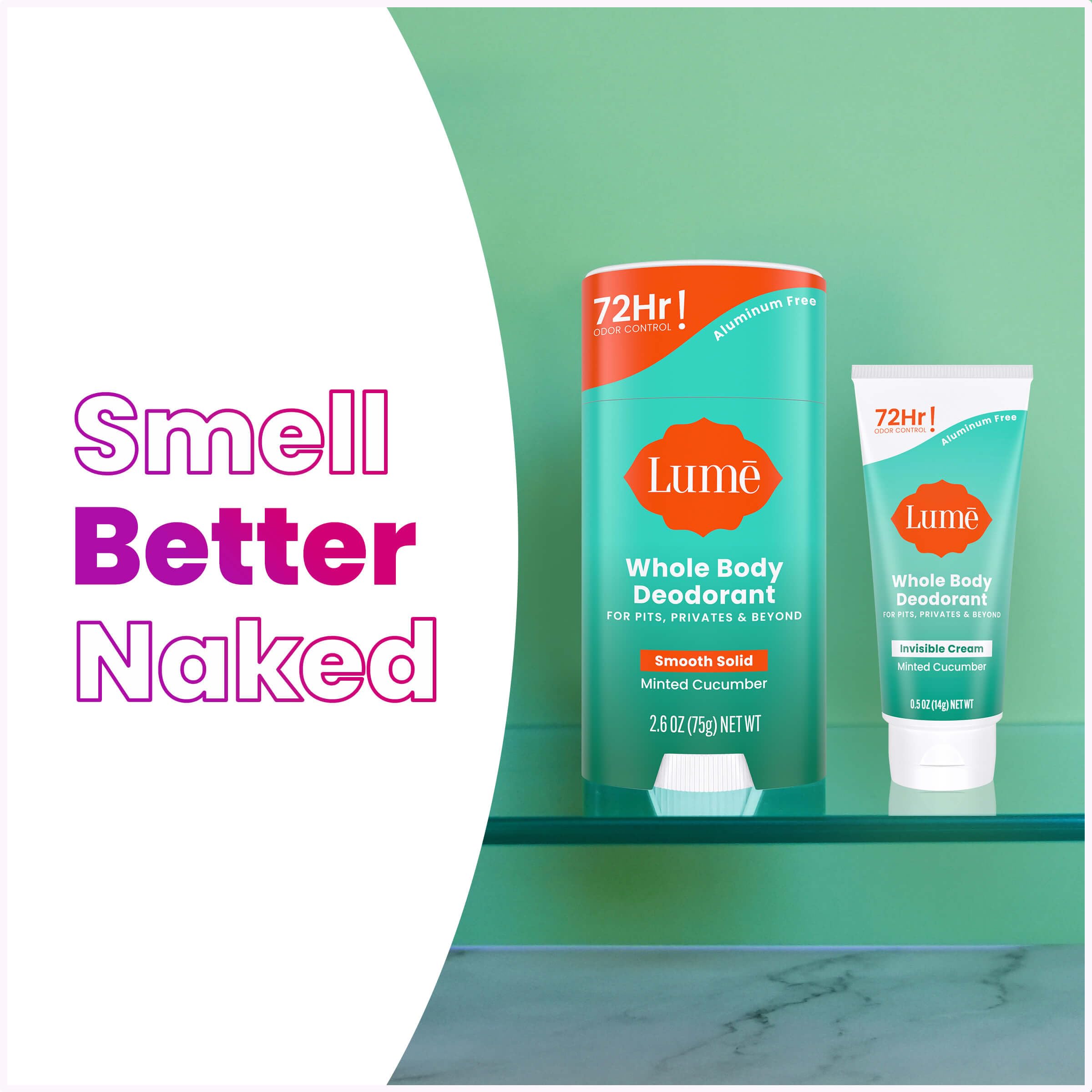 Lume skin-safe minted cucumber formula gentle on sensitive skin.