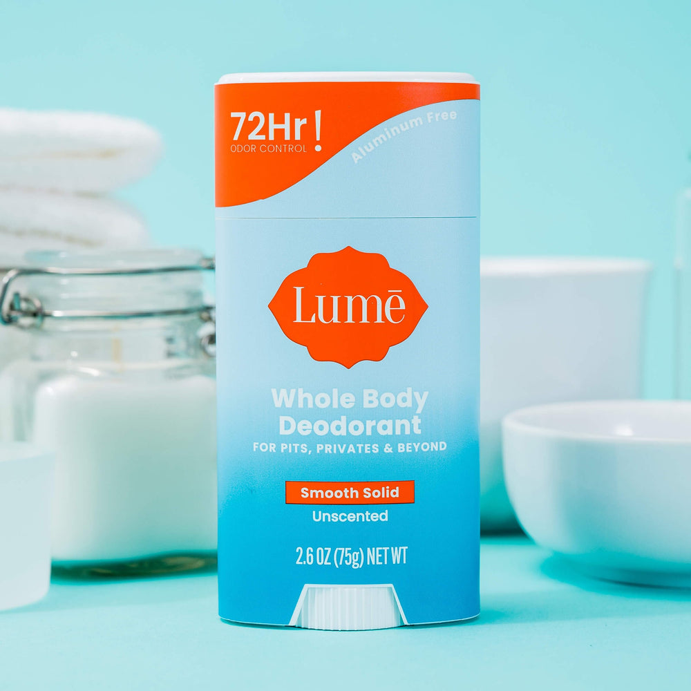 Lume skin-loving deodorant supports even skin tone for sensitive skin.