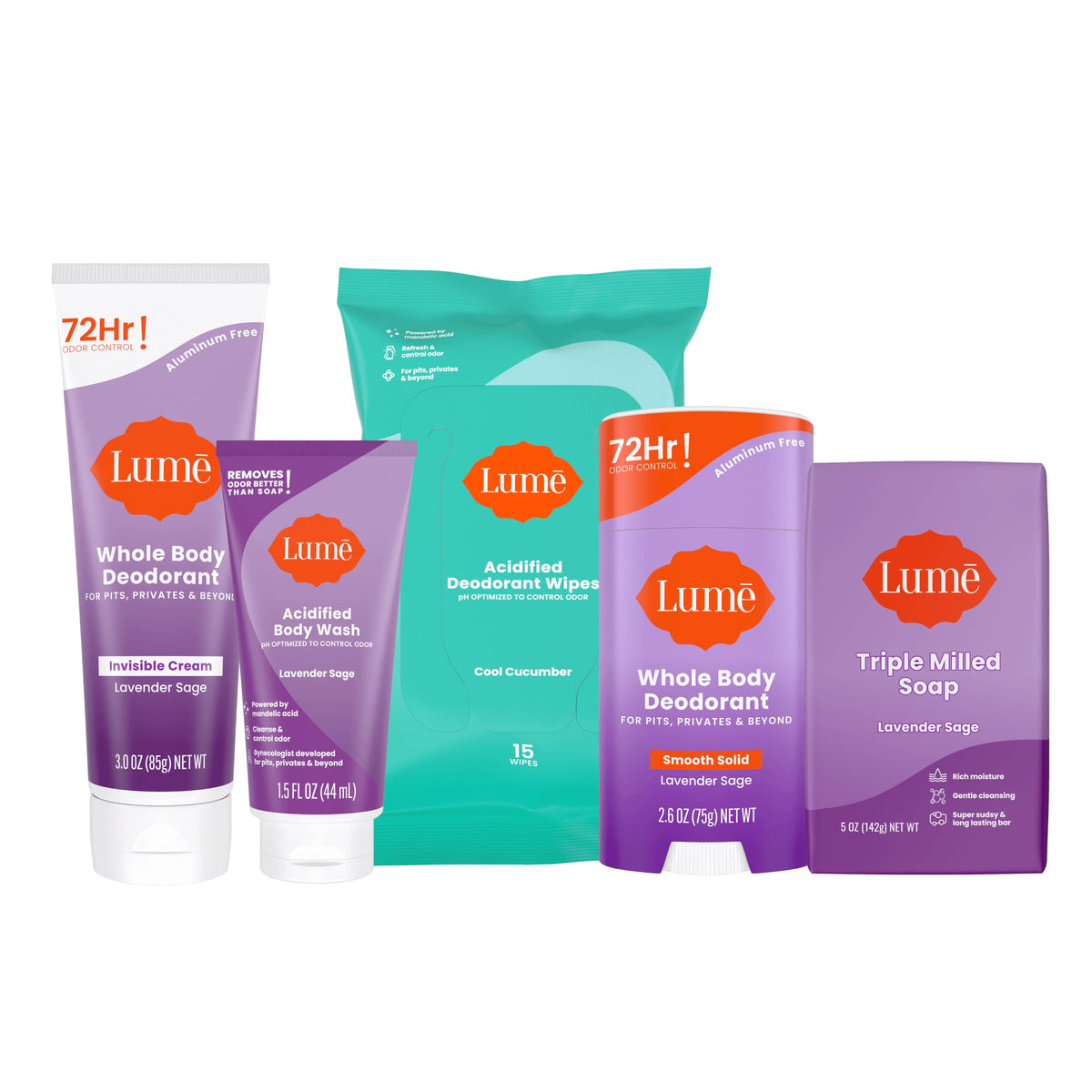 Lume smooth solid-stick Lavender Sage for long-lasting underarm odor control