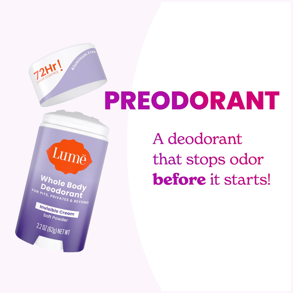 Lume soft powder scent with gentle fragrance.